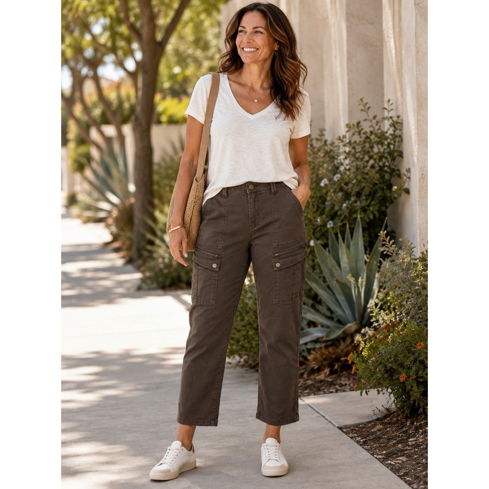 Wit & Wisdom Cargo Pants Women's 10 Brown Taupe Stretch Cotton Utility